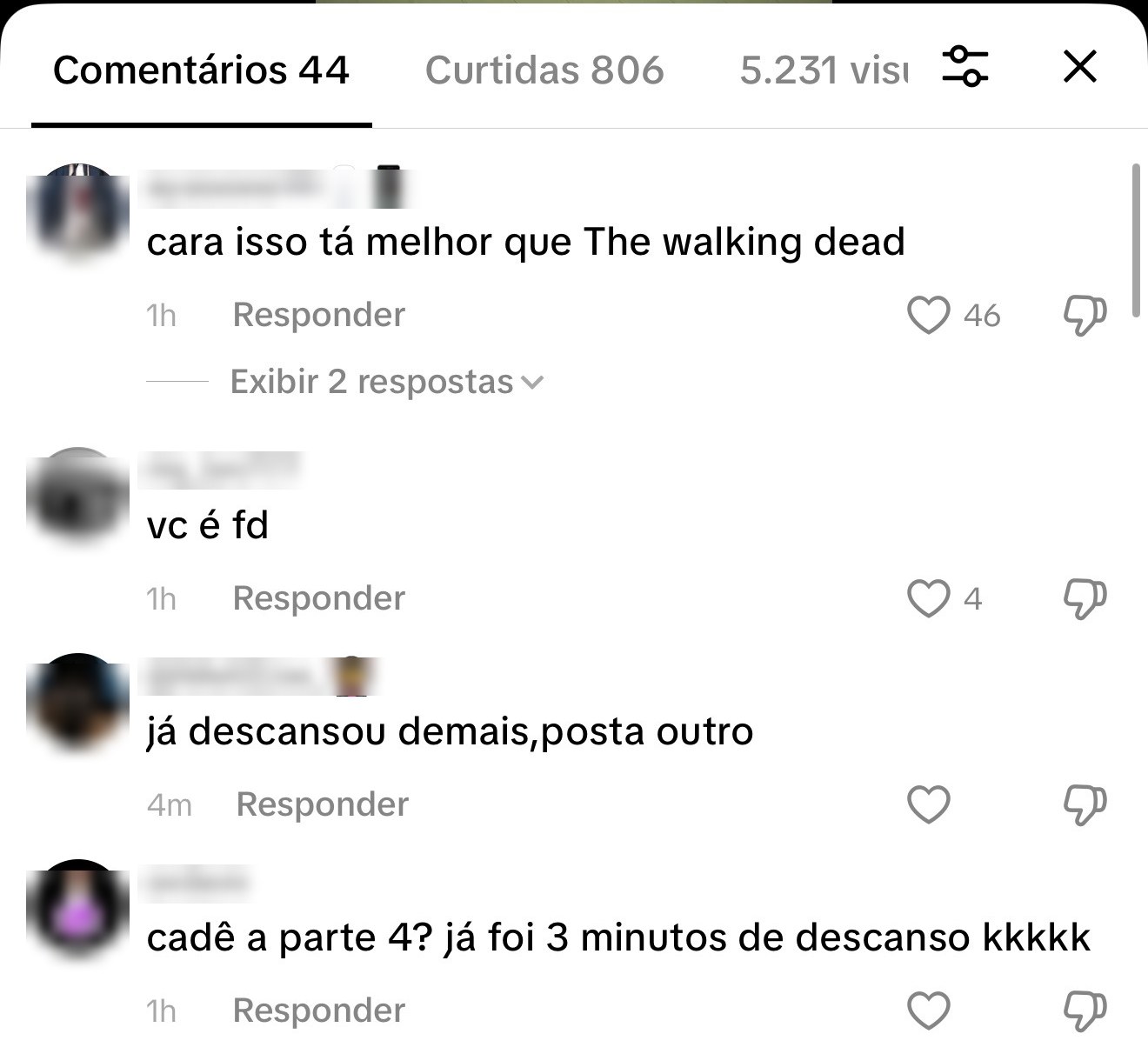Comentário real de seguidor pedindo a próxima parte da série